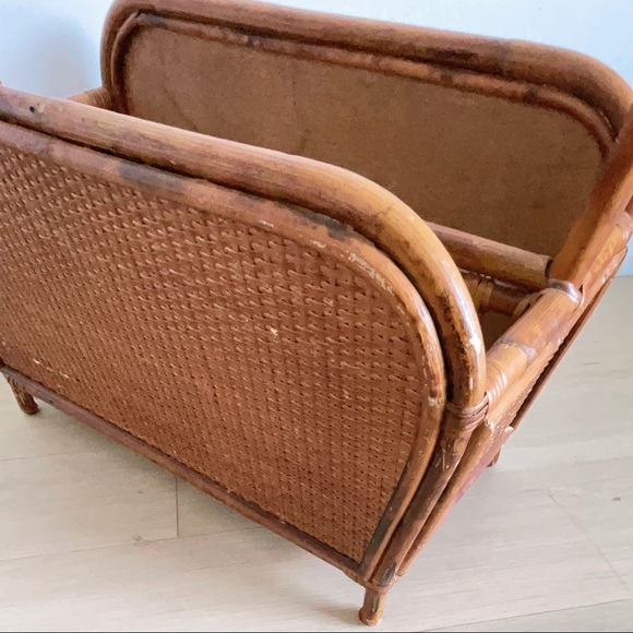 Vintage Rattan & Wicker Magazine Holder Rack 1970s - Picture 7 of 11